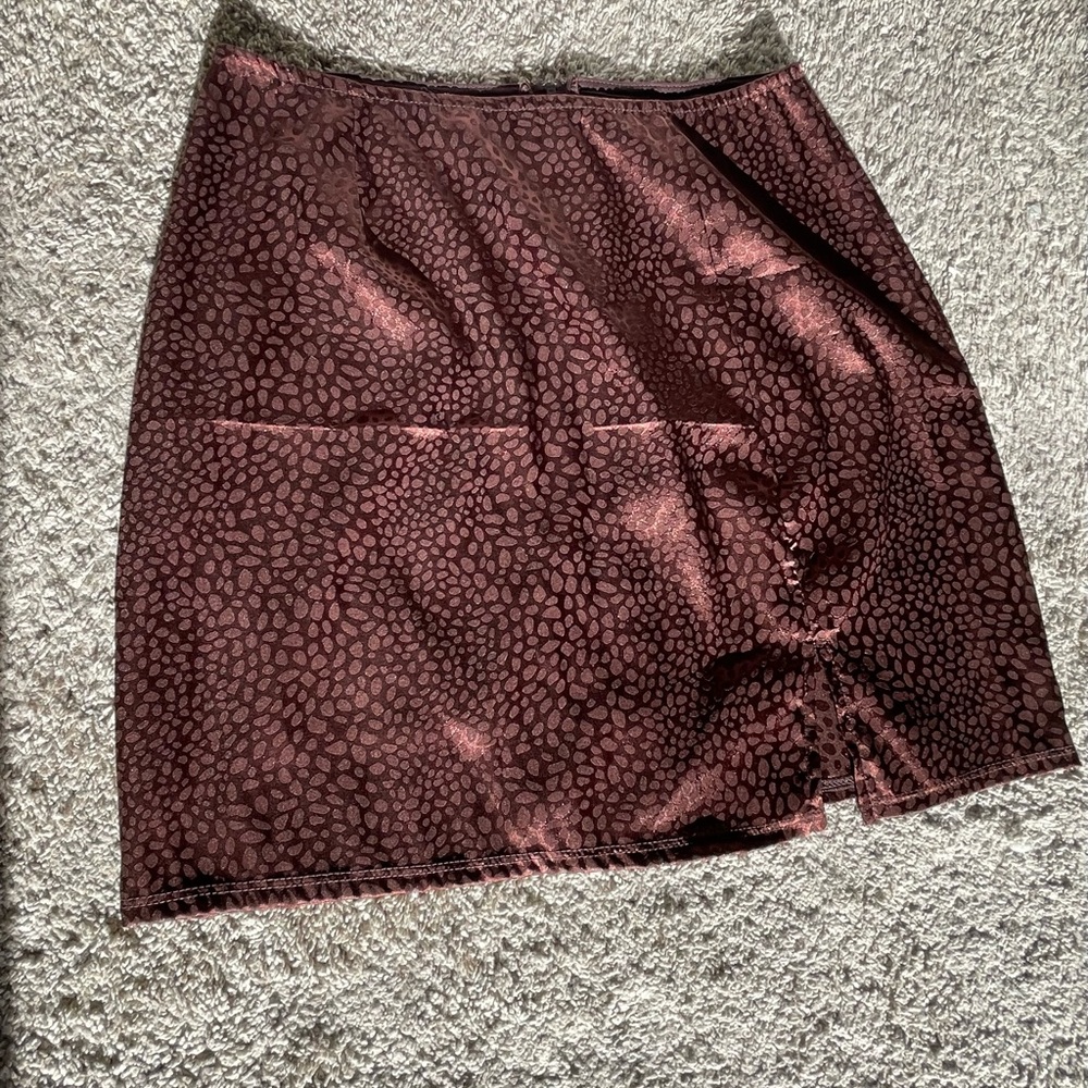 Brown Satin Cheetah Print Skirt